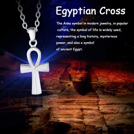 FaithHeart Stainless Steel Egyptian Horusu Eye Pendant Punk Gothic Ankh Cross Chain for Men Boys Men Egyptian Amulet for Birthday Christmas, Metal, No Gemstone