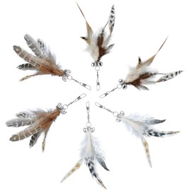 MWOOT 6pcs Cat Feather Toys with Bells, Feather Toys Spinning Attachment for Indoor Cats and Kitten Catcher, Replacement Feather Refills with Bells, Feather Cat Toys for Playing Catcher and Exercising