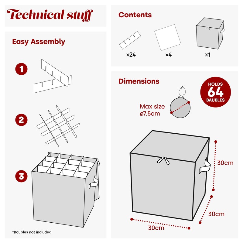 Christmas Village Bauble and Decoration Storage Cube with Padded Dividers