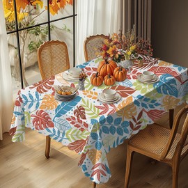 iEvery Colorful Leaves Tablecloth Rectangular Wipe Clean Autumn Table Cloth Polyester Waterproof Circular Table Cover Wipeable for Home Dinning Kitchen Garden Picnic Patio Party Outdoor, 110x140cm