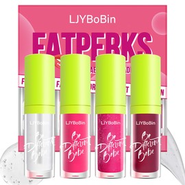 4 Colors Lip Gloss Set,Tinted Lip Oil Long Lasting Non-sticky Shiny Lip Plumping Lip Gloss,Hydrating Moisturizing Lip Glow Oil for Looking Lips,Smooth Glossy Lip Plumper Gloss Set for Women（A#）