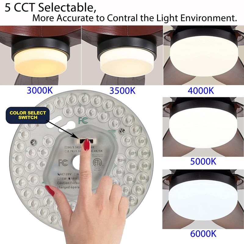 18W 5CCT Ceiling Fan Light Kit,LED Light Engine Retrofit Kit,Close