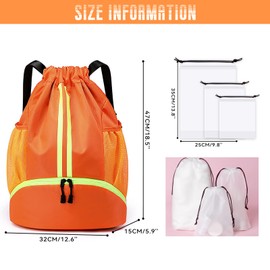 Grantop Waterproof Drawstring Gym Bag,Unisex Swimming Bag with Shoe Compartment, Large Capacity Sport String backpack with inside Zipper Pockets for Kids Boys Girls Men Women