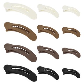 Padorul Flat Hair Claw Clips for Women, 12Pcs Brown Black Duckbill Hair Clips with Inner Teeth Non-Slip for Women Girls Dressing Styling