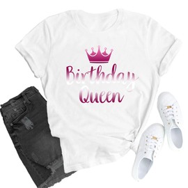 TUPOSU Birthday Shirts for Women Birthday Queen Squad T-Shirt B-Day Crown Tee Tops White