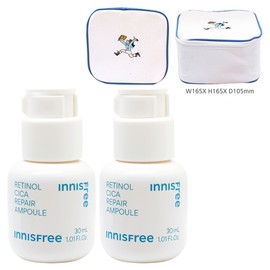 Innisfree Retinol Cica Trace Ampoule 30ml+30ml+Play Green Cosmetic Pouch (Blue) / 이니스프리 레티놀 시카 흔적 앰플 30ml+30ml+플레이그린 화장품 파우치 (블루)