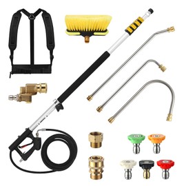24 FT Telescoping Pressure Washer Wand with Pressure Washer Extension Wand, Brush Head, Gutter Cleaner, 5 Spray Nozzle Tips, 2 Hose Adapters and Support Belt