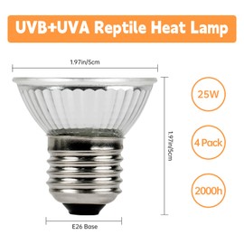 REPTI HOME Reptile Heat Lamp, UVA UVB Heat Lamp Bulbs, E26 Turtle Heat Lamp Blubs 25W 4Pack, Basking Light for Bearded Dragon, Lizard, Snake and Frog