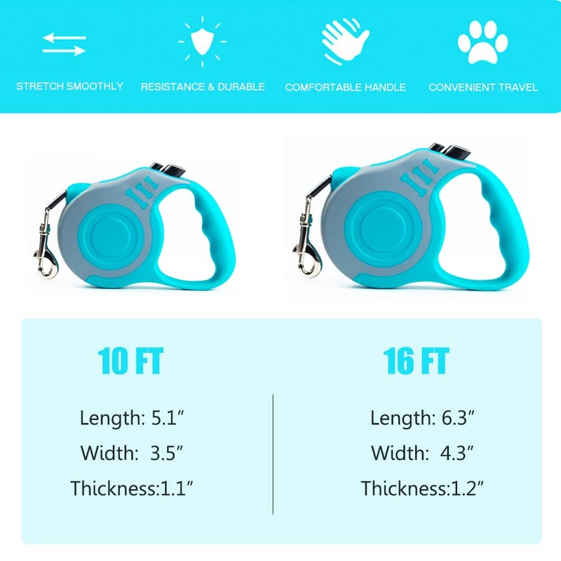 Retractable Dog Leash Lightweight 10/16FT Leash with Non-Slip Handle, for