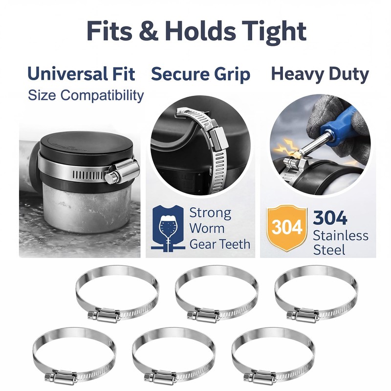 Tudomro 6 Pack 2 Inch Reusable Stainless Steel Clamp for