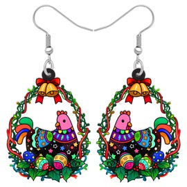 LONYOO Acrylic Cute Chicken Earrings Dangle Drop Hen Farm Animal Jewelry Christmas Chicken Gifts for Women (Teardrop Christmas Chicken Earrings)