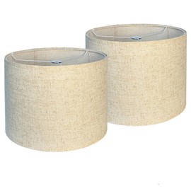 Lampshades Set of 2, 11.02" Top x 11.02" Bottom x 9.5" High, Drum Lamp shades，Medium Lamp shade, Beige Lampshade Natural Linen Hand Crafted, see installation video here (11.02x11.02x9.3 No holders)