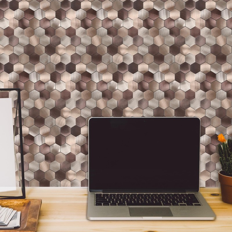 Miscasa Hexagon Peel and Stick Backsplah Tile, Brown Self Adhesive