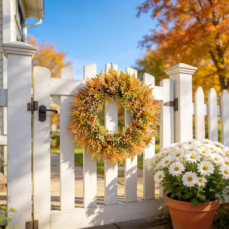 HipTree 18 Inch Fall Fern Eucalyptus Wreath Autumn Front Door