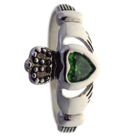 Fantasy Forge Jewelry Claddagh Engagement Ring Green Cubic Zirconia Celtic Wedding Band Size 8