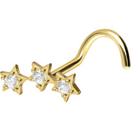 PIERCINGLINE 750 Gold Nose Piercing Spiral | 18 Carat | 3 Crystal Stars | Piercing Nose Stud | Choice of Colours, Yellow Gold, Cubic Zirconia