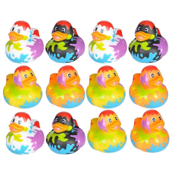 Kicko Assorted Rubber Ducks - 2 Inches - for Kids, Sensory Play, Stress Relief, Novelty, Stocking Stuffers, Classroom Prizes, Decorations, Supplies, Holidays, Pinata Fillers (Splat Pattern)