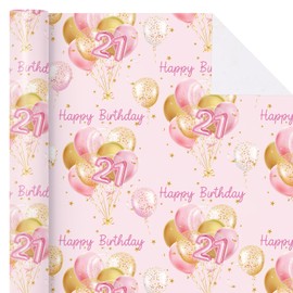 WRAPAHOLIC Girl 21st Birthday Wrapping Paper - Mini Roll - 17 Inch x 16.5 Feet - Balloons and Happy Birthday Wrapping Paper Perfect for Girls, Party, Holiday