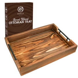 Wooden Serving Tray – Ottoman Tray - Modern Decorative Trays with Metal Handles – Coffee Table Tray for Living Room, Bedroom, Entryway & Kitchen – Table, Couch & Food Tray