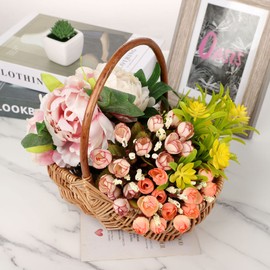 WYI Rattan Flower Basket, Handmade Wicker Planter Basket with Plastic Liner & Handle, Woven Storage Basket for Home Wedding Garden Decoration, Brown,S(445MWRMURZRG2O2814UOR)