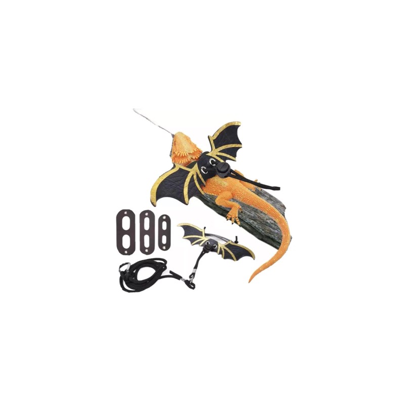 Bearded Dragon Leash Harness, 3 Size Pack Black Leather Wing