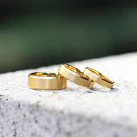 SHINYSO 24K Gold Tungsten Carbide Rings 4mm Beveled Edges Wedding Band Matte Finish for Men Women Size 6