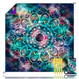 Beach Blanket, Waterproof Sandproof Beach Mat Oversized 79 X 83 Inch for 4-6 Adults, Lightweight Picnic Blanket, Portable Picnic Mat for Outdoor Travel Camping Hiking with 4 Stakes & 4 Corner Pocket