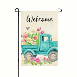 BlissYard Welcome Spring Garden Flag 12x18 Inch Double Sided Flag Truck Polyester Yard Decoration Flowers and Butterflies Design Yard Flags for Outdoor Lawn and Patio