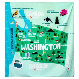 Birdy Boutique Washington Map Tapestry – 60" x 59" Educational State Wall Hanging for Kids – Landmarks, Cities, Wildlife, Fun Facts – Lightweight Geography Decor for Classroom, Homeschool, or Bedroom