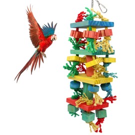 MQUPIN Bird Parrot Chewing Toy Parakeet Cage Biting Toy Hanging Chewing Multicoloured Wooden Blocks Tearing Toy for Small Parrots Cockatiels Lovebird Cone (Colourful)