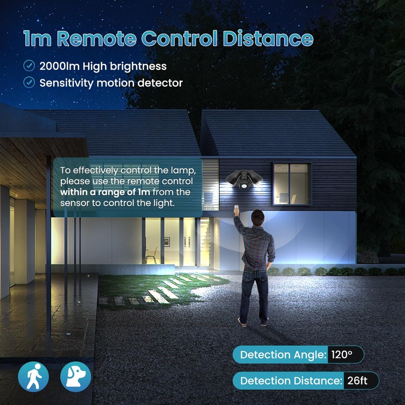 ALUSSO LIGHTING 25W LED Security Light Remote Control 2000lm, 3000K-6500K