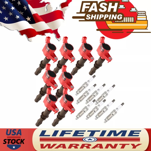 CARBOLE 8 Ignition Coils Brown Boot & 8 Spark Plugs