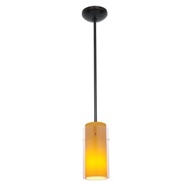 Glass`n Glass Cylinder - E26 LED Rod Pendant - Oil Rubbed Bronze Finish - Clear and Amber Glass Shade