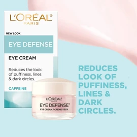 L'Oral Paris LOral Paris Eye Defense, Caffeine Eye Cream, with Hyaluronic Acid and Caffeine to Reduce look of Under Eye Wrinkles and Reduce Appearance of Puffiness, For Sensitive Skin, 15ml