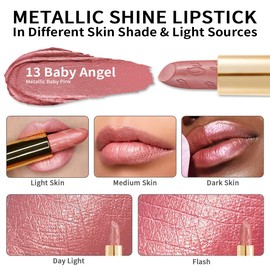 OULAC Lipstick, Metallic Shine Finish, No Grainy Feeling, Long-Lasting Moisturisation, Waterproof, 4.3 g, Pink (Baby Angel, 13)