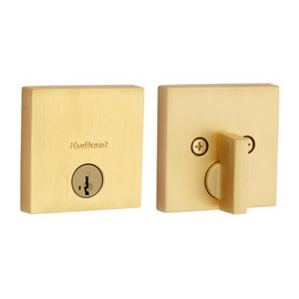 Kwikset Downtown Deadbolt Lock, Satin Brass Square Exterior Keyed Front Entry Door, Pick Resistant SmartKey Rekey Security, Single Cylinder Dead Bolt, with Microban Protection
