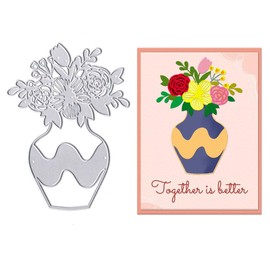 Flowers Vase Metal Cutting Dies for Card Making, Flower Pot Background Die Cuts Carbon Steel Embossing Stencil Template Cutting Tools for DIY Scrapbooking Paper Card Photo Album Craft Supplies