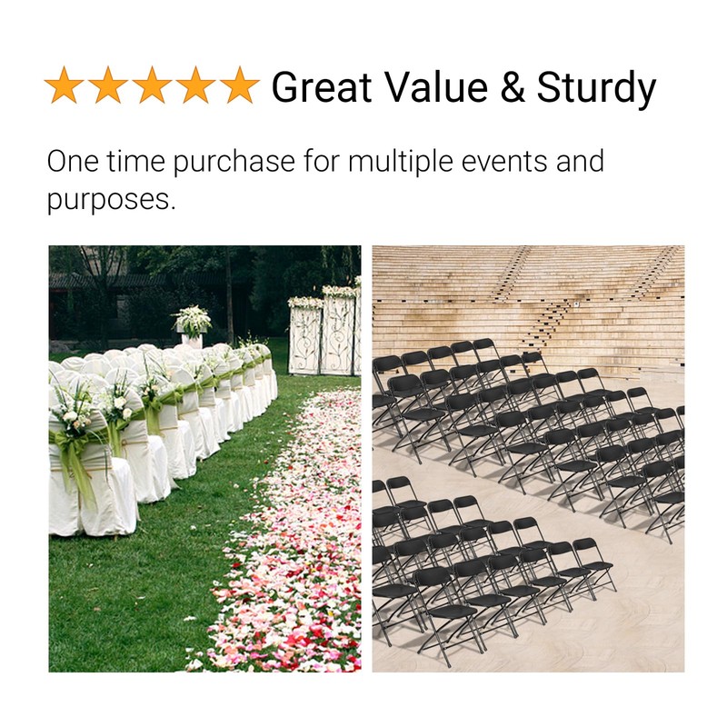 FCH Black Folding Chair，Foldable Metal Frame with Solid Plastic Seat,