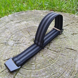 Max French Marine Nationale Elastic Nylon Navy Divers Parachute Watch Straps 20mm 22mm Military Bands (22mm, Black/Grey PVD)