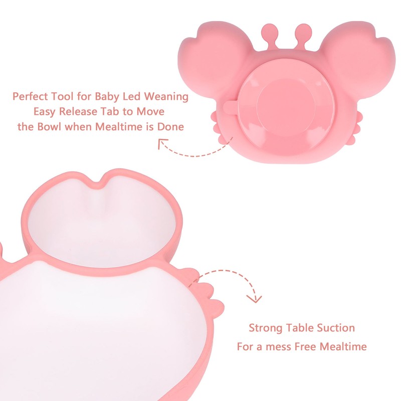 Crab Suction Plate with Suction Cup Base Silicone Divided Plate