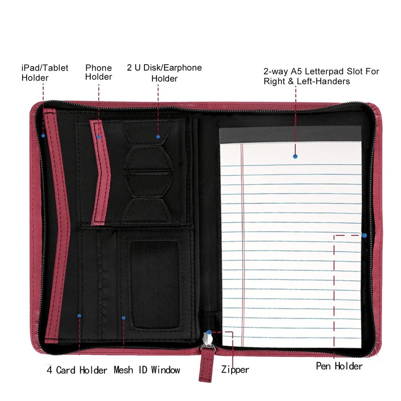 Gorbado Small Portfolio Organizer, A5 Zippered Business Portfolio, Junior Padfolio