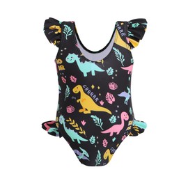 YOUNGER TREE Toddler Baby Girls Swimsuit Infant One Piece Bathing Suits Cute Dinosaur Beach Wear Sunsuit Ruffle Swimwear (3-6 Months, Black)