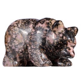 Hxswkk 3" Bear Figurine Gifts for Hand Carved, Gemstone for Office Bear Statues Home Decor (Rhodonite)