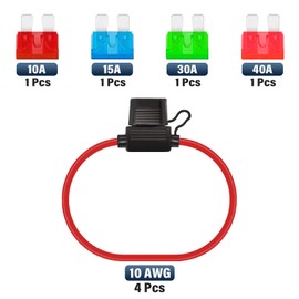 ALLECIN 10AWG Fuse Holder Waterproof 32V Inline Blade Fuses Holders Wire with 10A 15A 30A 40A Standard Car Fuses (Pack of 4 Pcs)