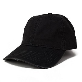 Garment Washed Perfil Bajo algodón de sarga Frayed Bill Plain correa ajustable Cap, Negro