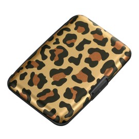 ELFISH Mini portafolios de aluminio RFID para tarjetas de crédito, estuche de metal para identificación para hombres y mujeres, Leopardo, Pequeño