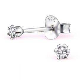 Bungsa Women's Stud Earrings 2 mm with Genuine European Crystal .925 Sterling Silver, Silver, Crystal