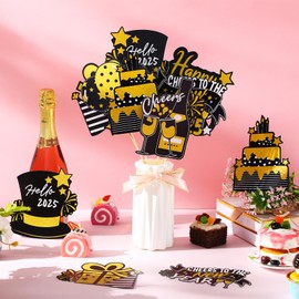 Relaxgiant 24 Pcs Happy New Year Table Decorations 2025 Centerpiece Sticks New Years Eve Table Toppers for New Year Holiday Theme Party Decorations Hello 2025 New Year Party Supplies ﻿