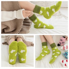 SIPEIEN 5/6 Pairs Thick Cuddly Socks Women's Cute Cat with Heart Cotton Winter Fluffy Christmas Socks Cartoon Pattern for Women, Love Series-6pcs
