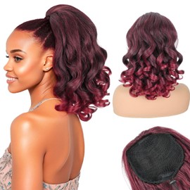 SOMOREATY Extensión De Cola De Caballo, 16" Con Cordón Para Mujeres Negras, Estilo Yaki Liso Con Puntas Rizadas, Extensión De Cabello Sintético, Coletas Para Mujeres (Tbug)